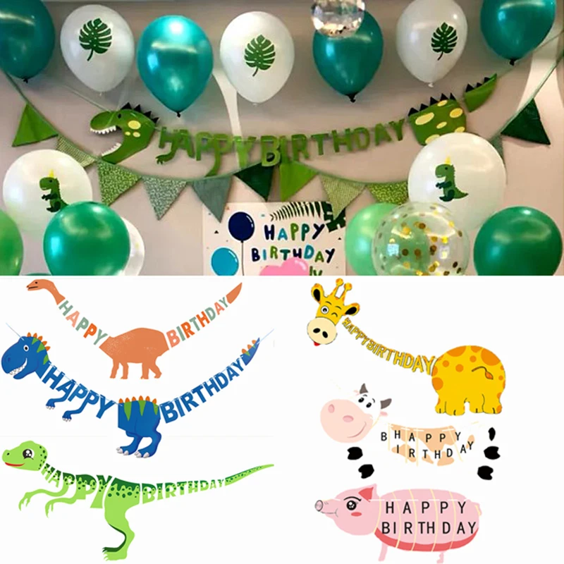 

Dinosaur Banner Animal Pull Flower Kids Party Decor Happy Birthday Banner Birthday Party Decoration Paper Cute 3m Multiple Style