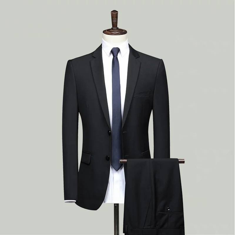 Blazer Sets Men Navy Wedding Suit and Pant 2 Pieces Slit Coat Elegant Luxury Classic Slim Fit Formal Business Outfits 2023 New