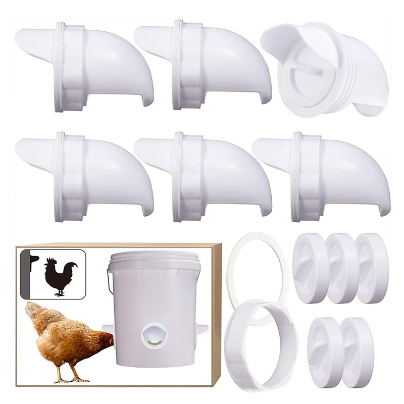

6 Ports DIY Poultry Feeder Port Gravity Fed Kit For Buckets,Barrels,Bins,Troughs,No Waste Automatic Chicken Feeder