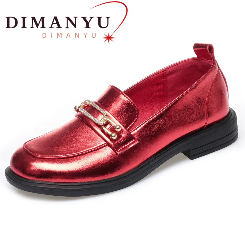 DIMANYU Loafer Shoes Women Genuine Leather 2023 New Plus Size 41 42 43 Slip-on Women Spring Shoes Shiny Non-slip Ladies Shoes
