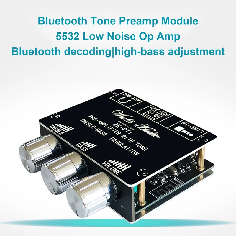 

ZK-PT1 Bluetooth 5.0 Audio Decoder Dual Channel Stereo Tone Board Volume Controller High Bass Front Stage Module