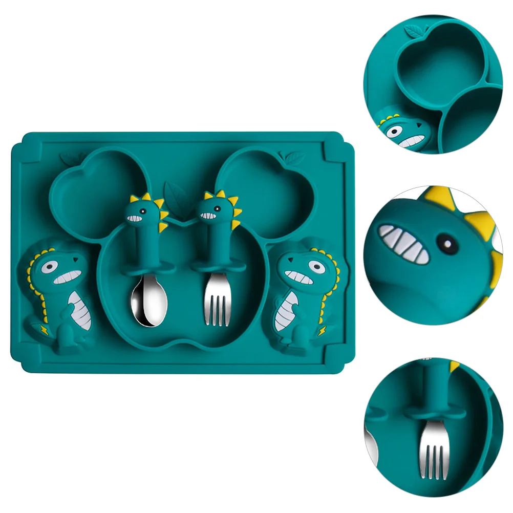 

Baby Silicone Tablewarefork Bowl Set Cutlery Plate Childrendish Training Feeding Spoondinner Divided Placemat Supplies Self