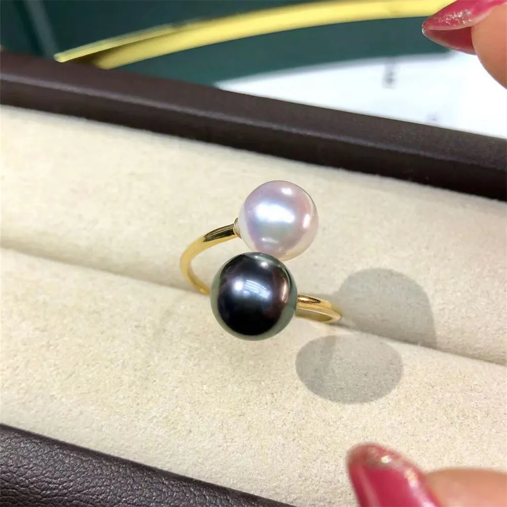 

Жемчужные маленькие аксессуары «сделай сам», кольцо из стерлингового серебра S925, пустой держатель, двойные бусины, Золотой Серебряный держатель для ювелирных изделий с бусинами 7-10 мм