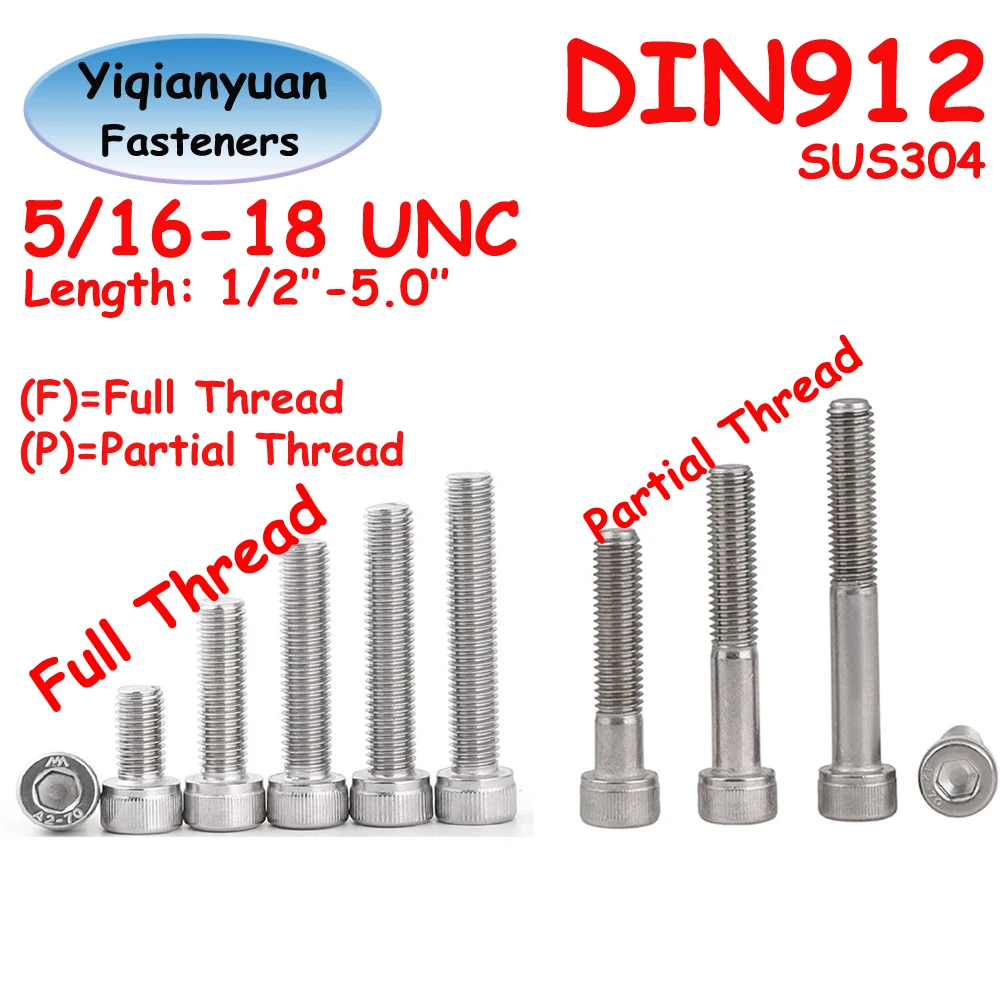 

Винты Yiqianyuan UNC 5/16-18 DIN912 из нержавеющей стали