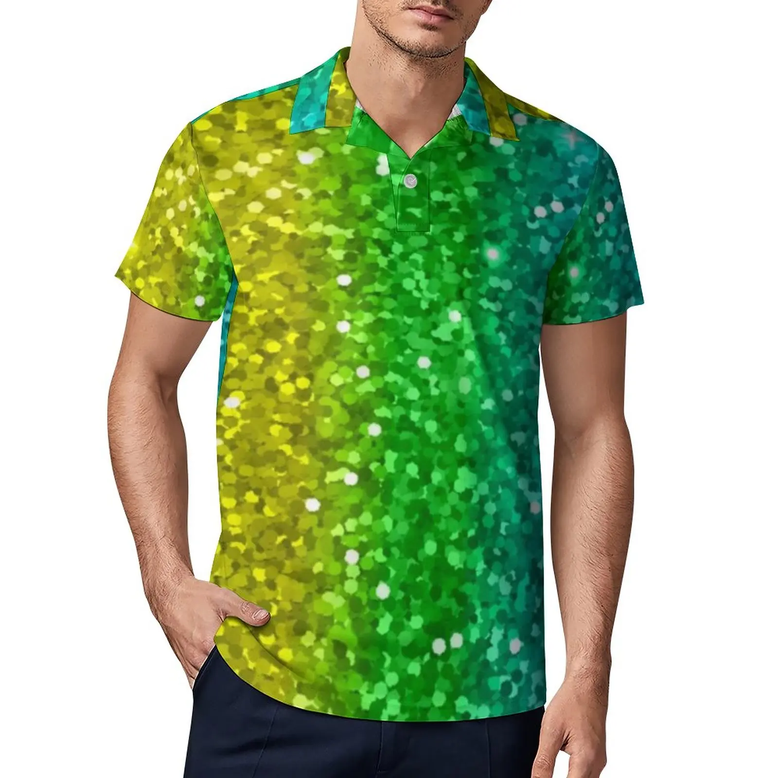 

Красочные блестящие рубашки-поло, блестящая Радужная Повседневная рубашка, летняя женская рубашка с коротким рукавом и воротником, рубашки...