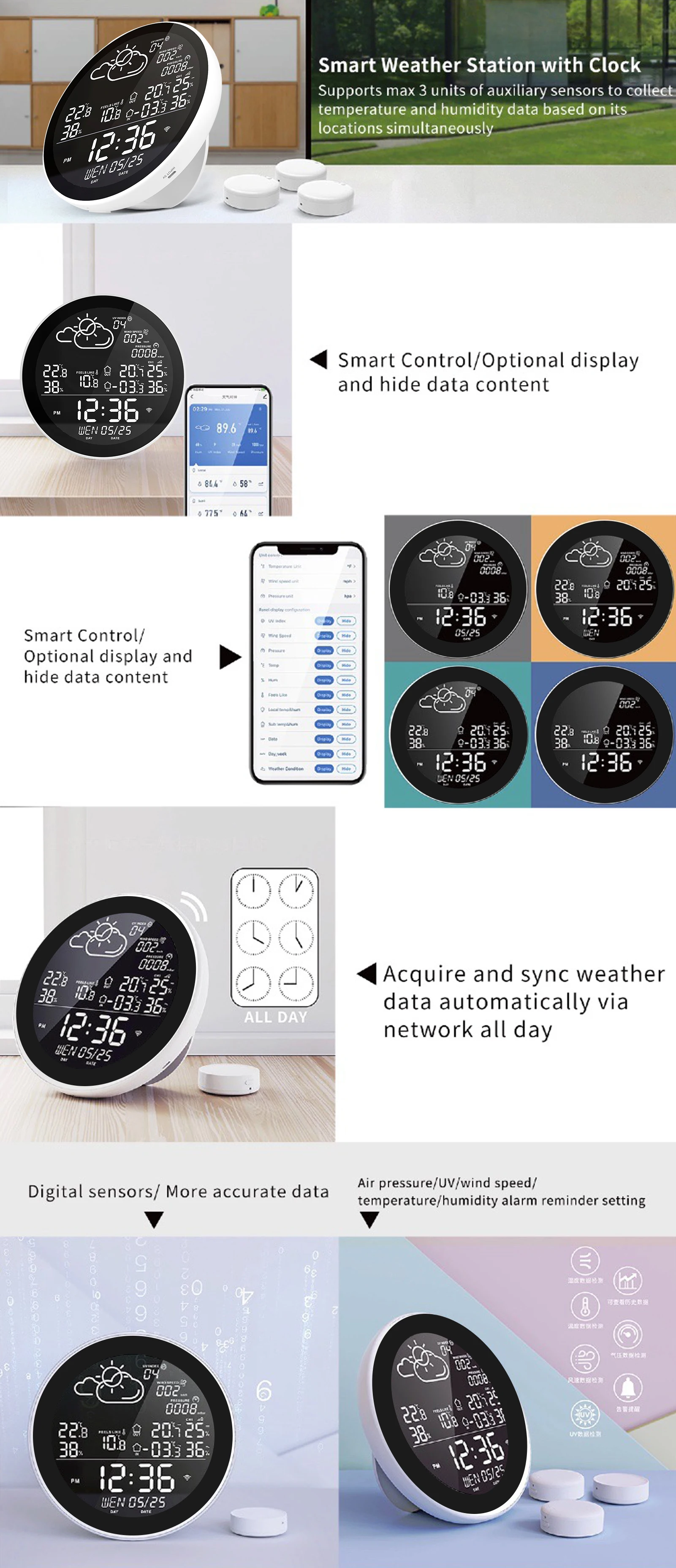 Умная Метеостанция tuya с Wi-Fi и часами измеритель температуры влажности погодные