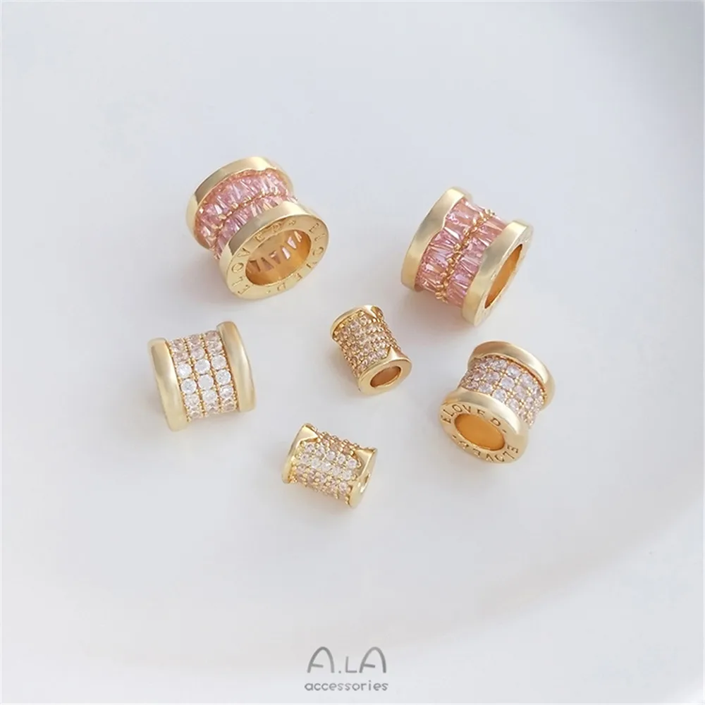

Micro-plated zircon small waist large hole passepartout transport beads 14K plated gold clavicular chain pendant