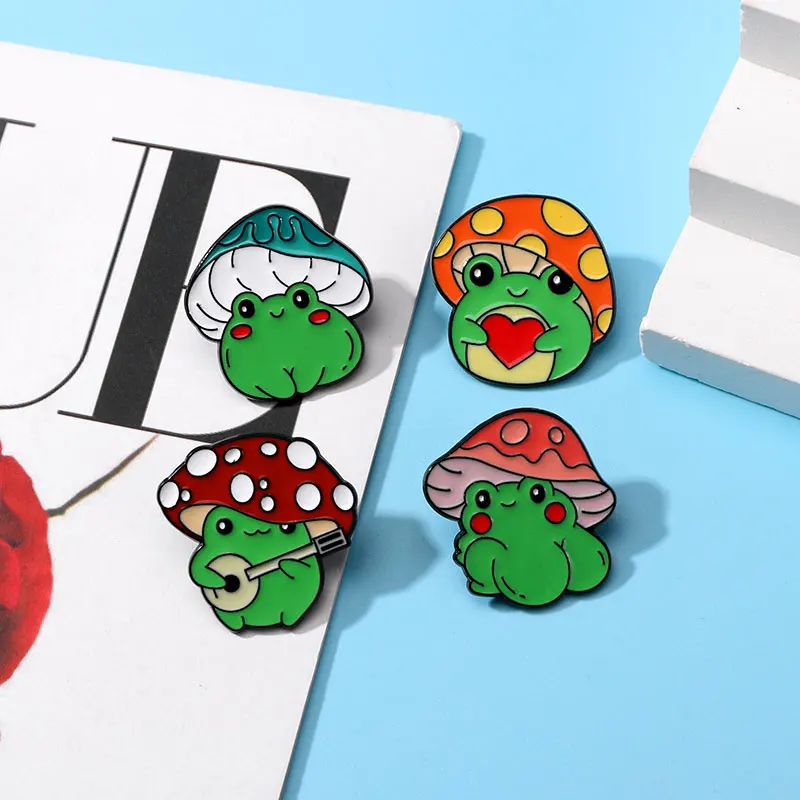 Новые массивные эмалированные булавки в виде гриба и лягушки красочная шляпа с