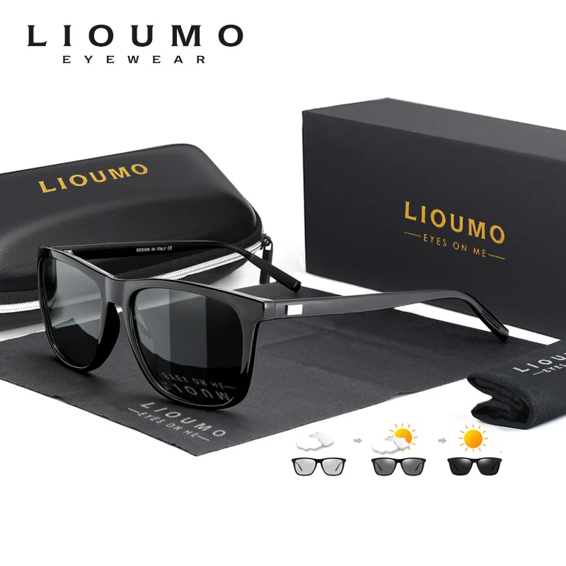 LIOUMO Aluminum Frame Polarized Sunglasses Men Women Photochromic Square Glasses Anti-Glare Driving Goggle UV400 zonnebril heren