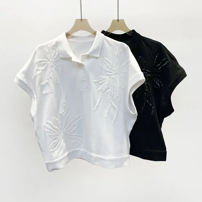 Женская футболка с отложным воротником и коротким рукавом