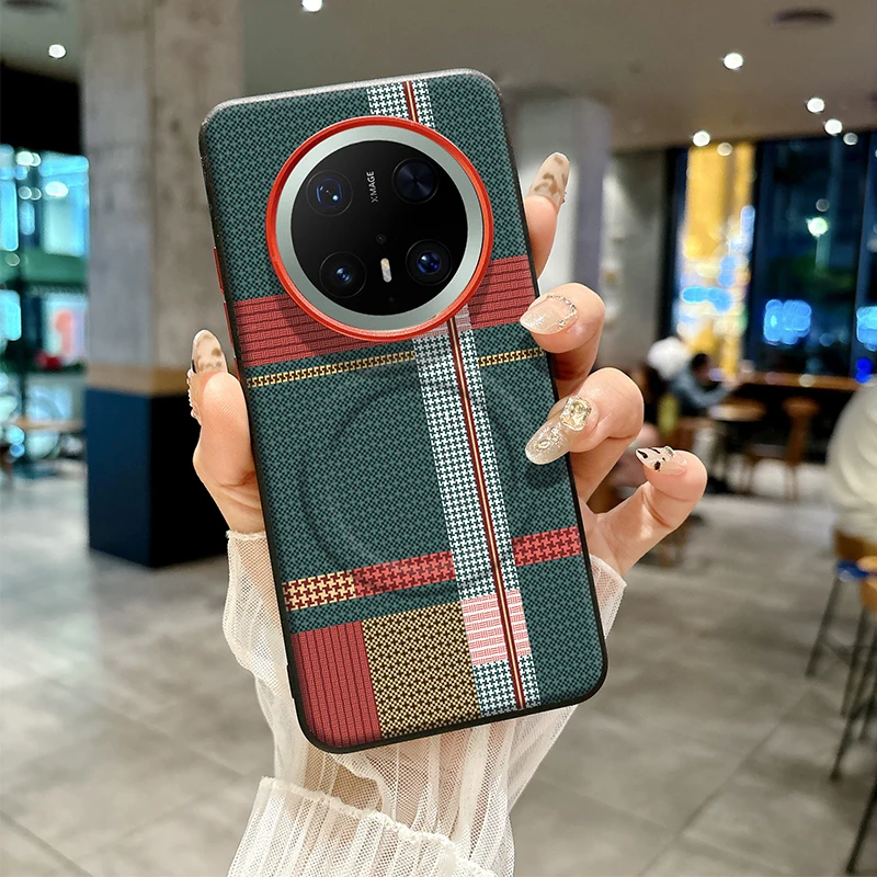 Фото Чехол для Huawei Mate 70 60 Pro, красный, зеленый, в полоску, кожаный чехол Magsafe, индивидуальные металлические ключи, матовый, противоскользящий, мягкий чехол №1
