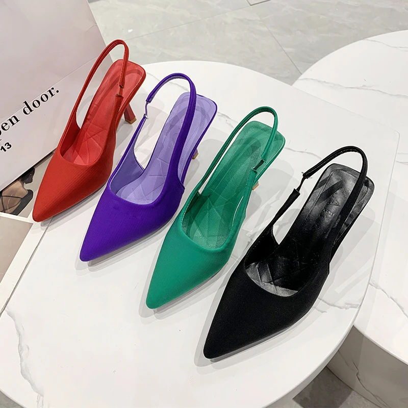 

2022 Summer New Women's Sandals Closed Toe Green Single Shoes With Thin Heel Mid-heeled Fashion Hollow Pointed Toe Women Shoes
