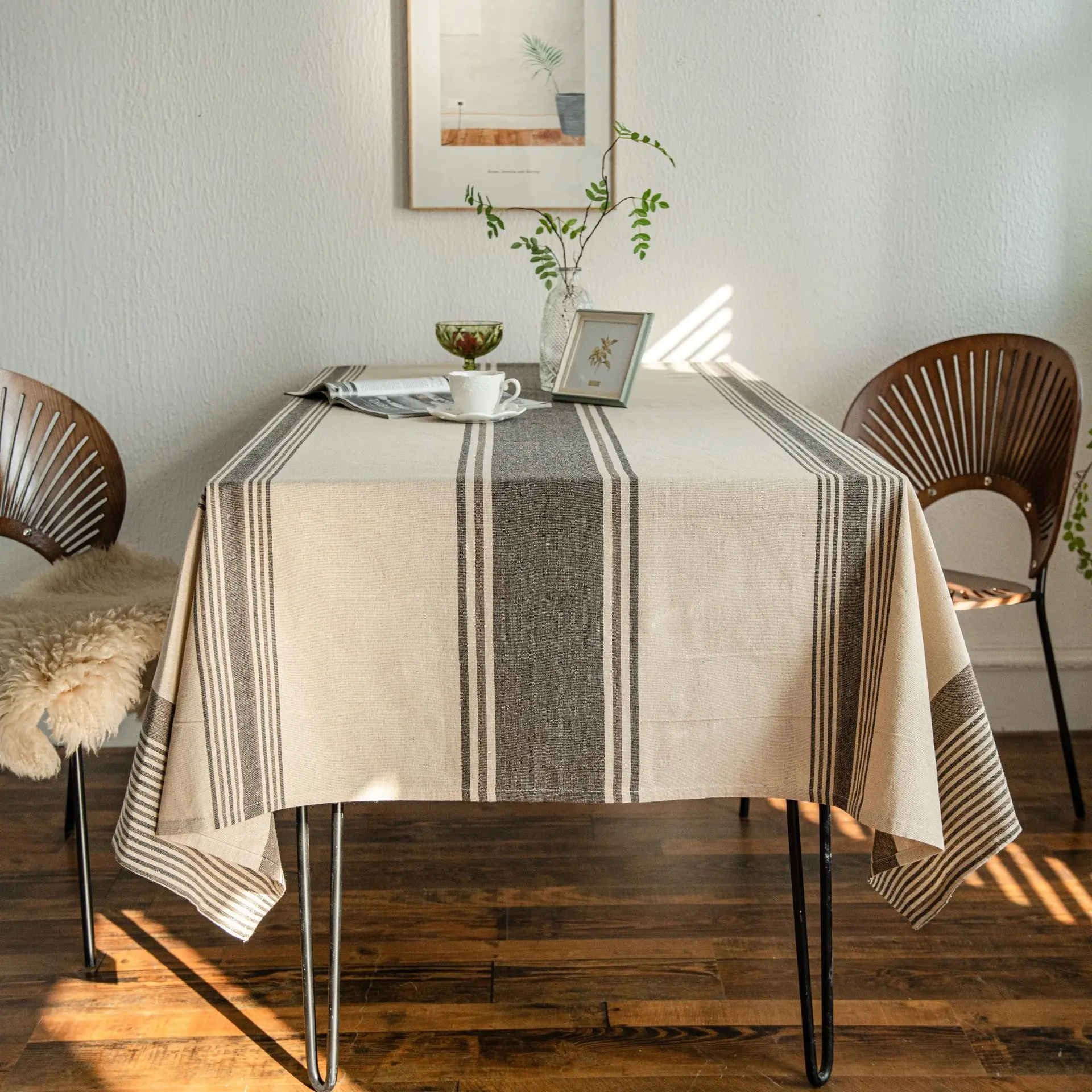 

Striped Tablecloth Three Color Contrast Color Japanese Table Cloth Decor Rectangular Cloth