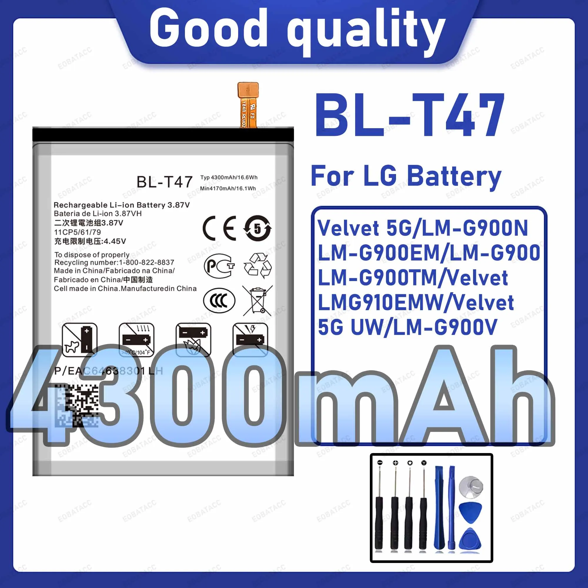 Фото Аккумулятор BL-T47 4300 мАч, 100% новый, для LG Velvet 5G/LM-G900N, замена батареи + бесплатные инструменты. №1