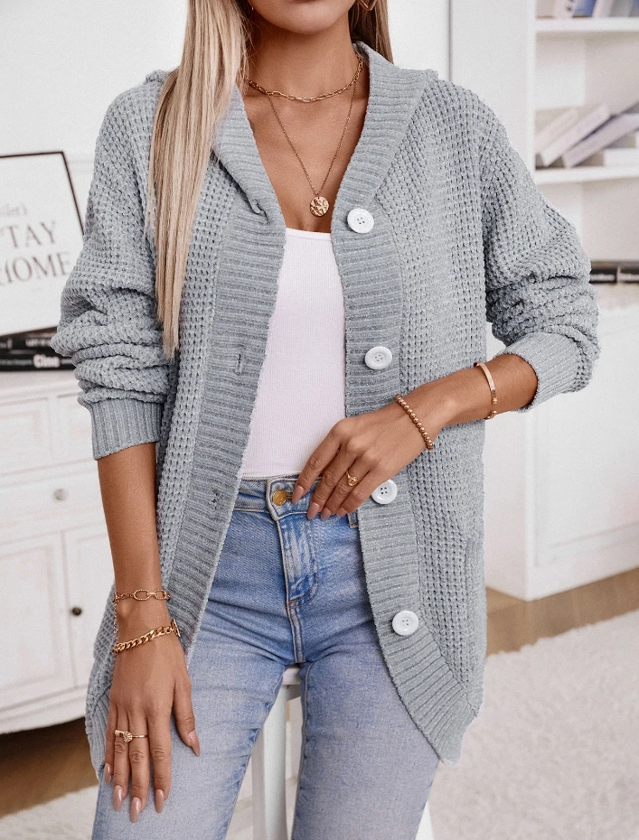 Новинка длинный осенне-зимний вязаный кардиган с капюшоном куртка в стиле ретро