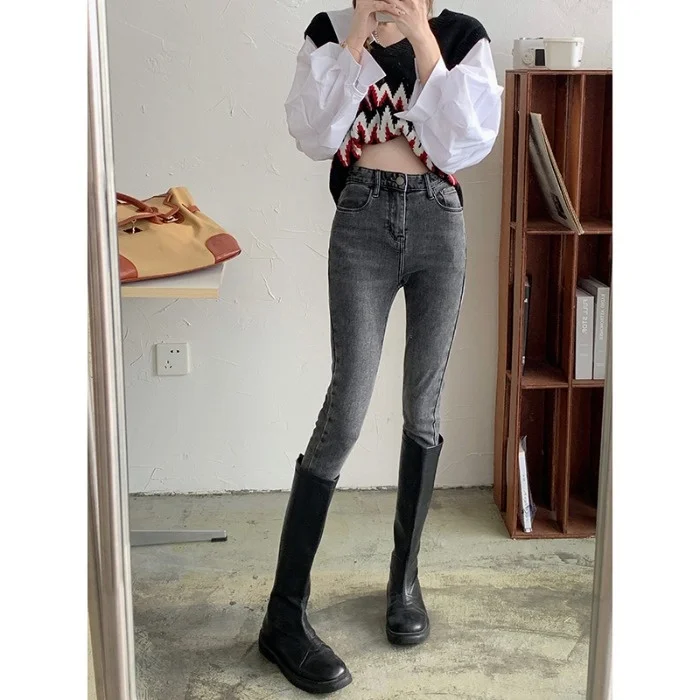 

Женские джинсовые колготки, зимние тонкие облегающие эластичные небольшие крутые брюки-карандаш, джинсы Nuyoah