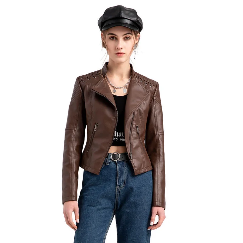Spring and Autumn Short Jacket Slim Thin Leather Coat Ladies Motorcycle Suit Jacket Women