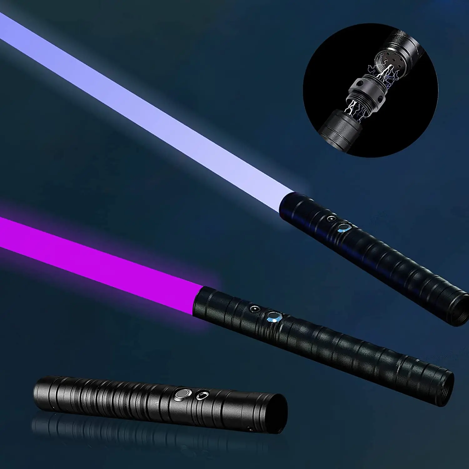 

Мини-световой меч 80 см, RGB, 7 цветов, металлическая ручка, лазерный меч, тяжелый дуэлированный звук, два в одном, световой меч, реквизит для кос...