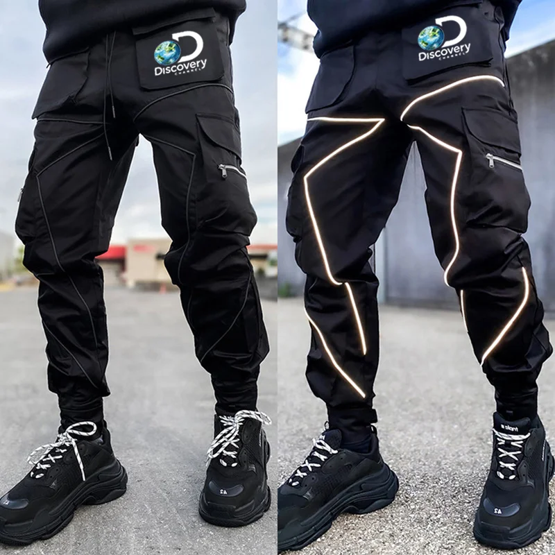 

Men's loose fitting oversized brand sports pants, casual luminous workwear pants, straight leg pants, outdoor hiking clothes