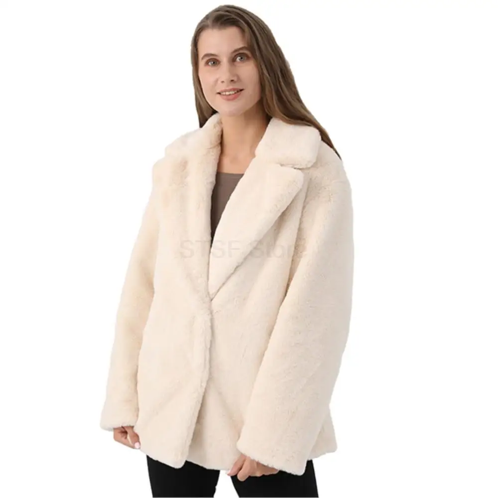 Thick Real Fur Teddy Coat Women 2022 Winter Warm Soft Rabbit Fur Jacket Plush Overcoat Fashion Fluffy Thermal Women Fur Parka