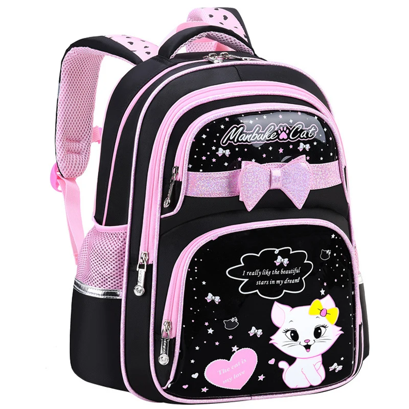 Детский школьный портфель с милым котом для девочек, ортопедический водонепроницаемый рюкзак с бантом для учебников
