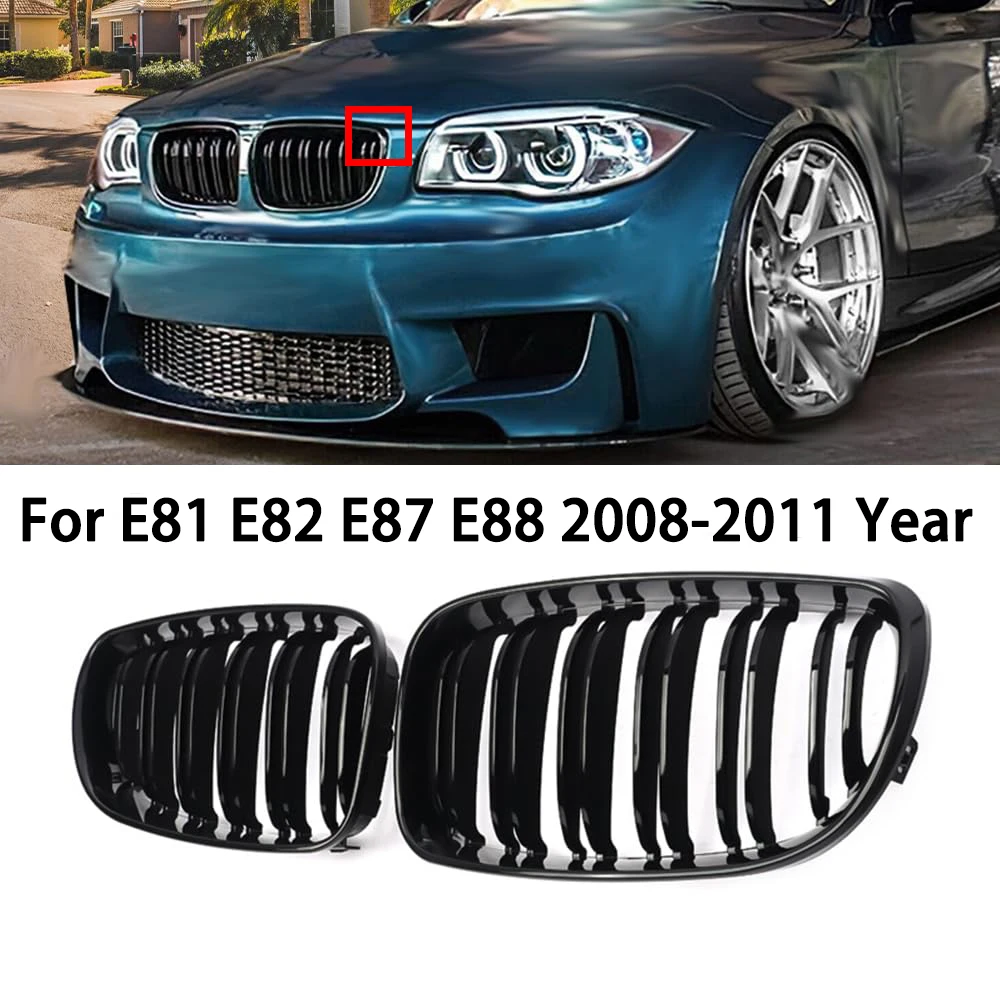 

Для BMW E81 E87 E82 E88 128I 130I 135I Автомобильный передний бампер, решетка для почек, гоночные решетки, глянцевый черный гриль с двумя планками 07-11