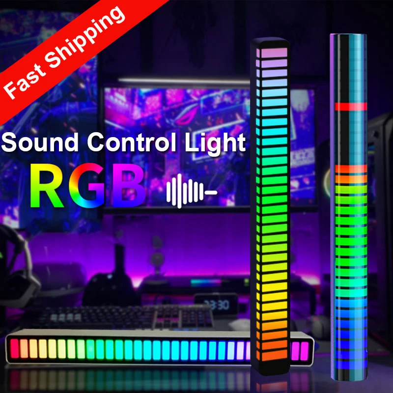 NEW 3D Arc RGB Rhythm Light Music Sound Control Lamp LED Strip App Pick Up Voice Activated Color Bar Room Ambient Light Battery