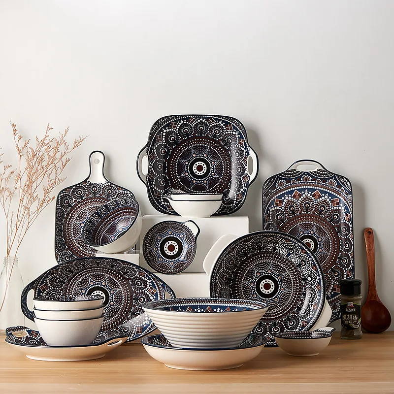 

Creative minimalist European glazed colored ceramic dishes tableware home ceramic plate soup bowl set