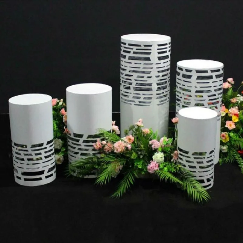

5pcs Risers White Iron LED Cylinder Plinth Display Party Pedestal Wedding Decoration