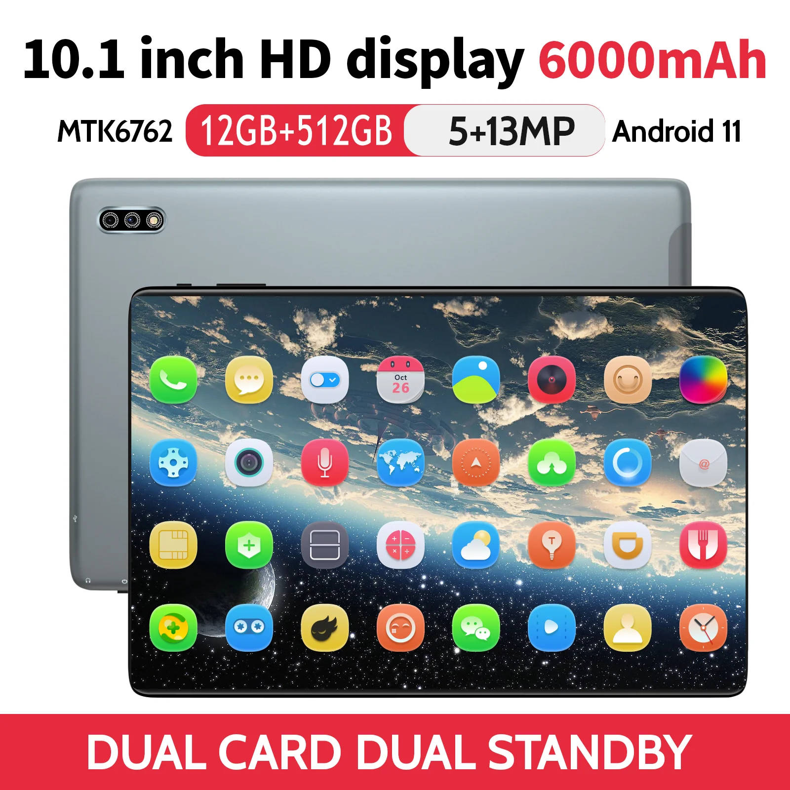 

Hot Sales Tablet 5G T10 Double SIM 10.1Inch Android 11 4G Google Play PC Large Screen 6000mAh MTK6762 Wifi 512GB ROM Race Pad