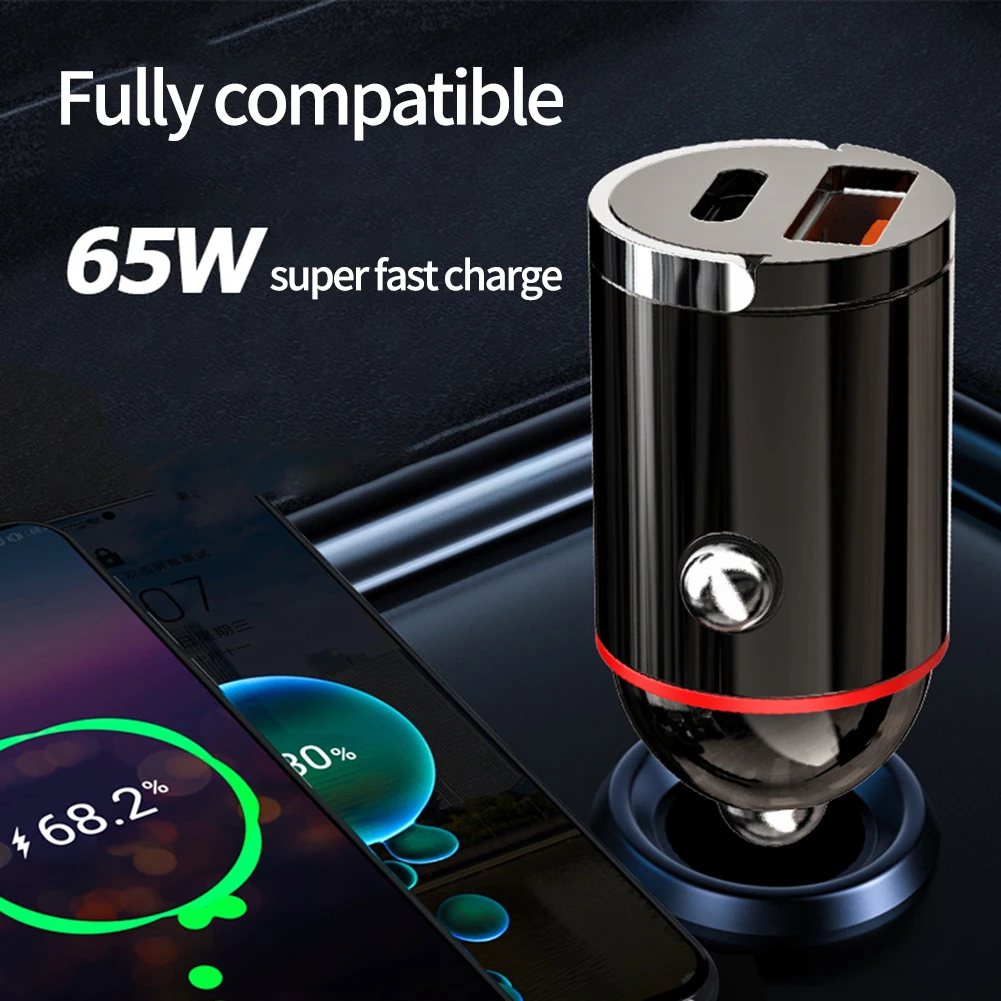 

1 шт., автомобильное зарядное устройство для телефона Mini Dual USB PD 65 Вт, автомобильный адаптер для быстрой зарядки QC3.0, аксессуары для IPhone, Xiaomi, Samsung