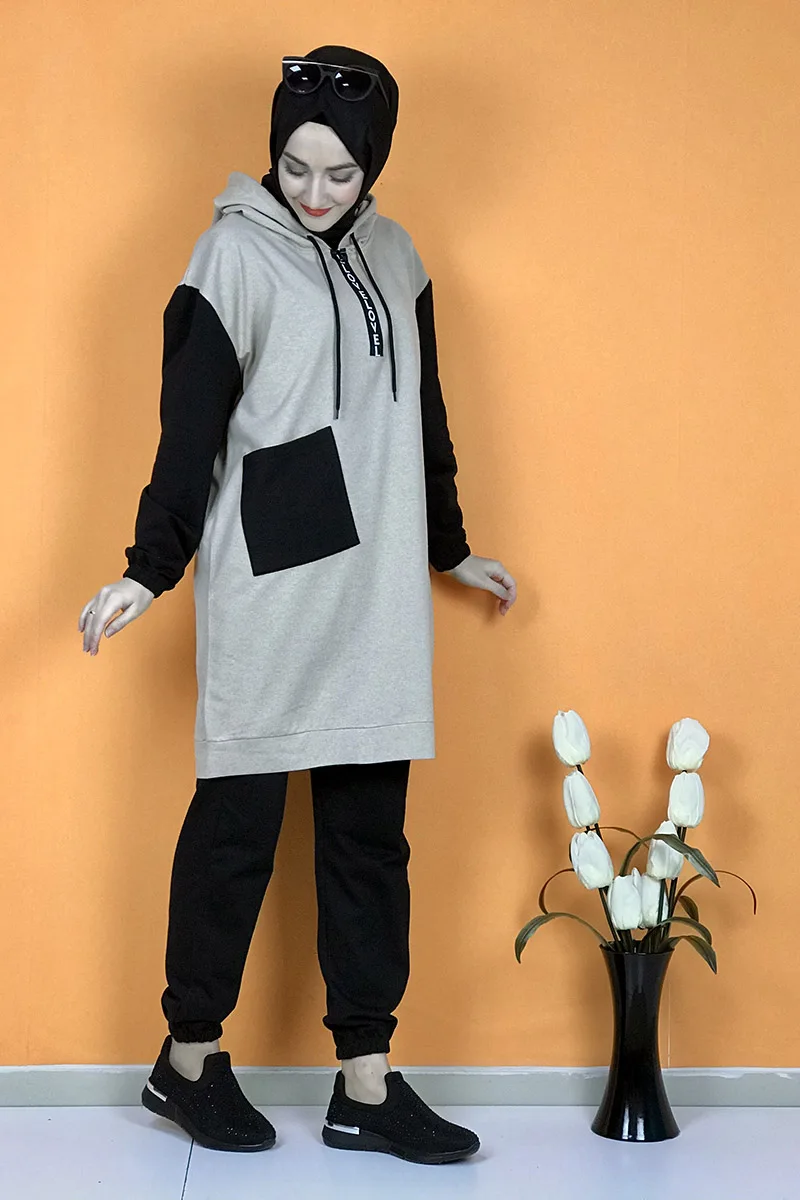 

New Fashion Hijab Double Tracksuit Set Muslim Dress Clothing Long Dress Women Luxury Kaftan Dubai Abaya Turkey African Hijab
