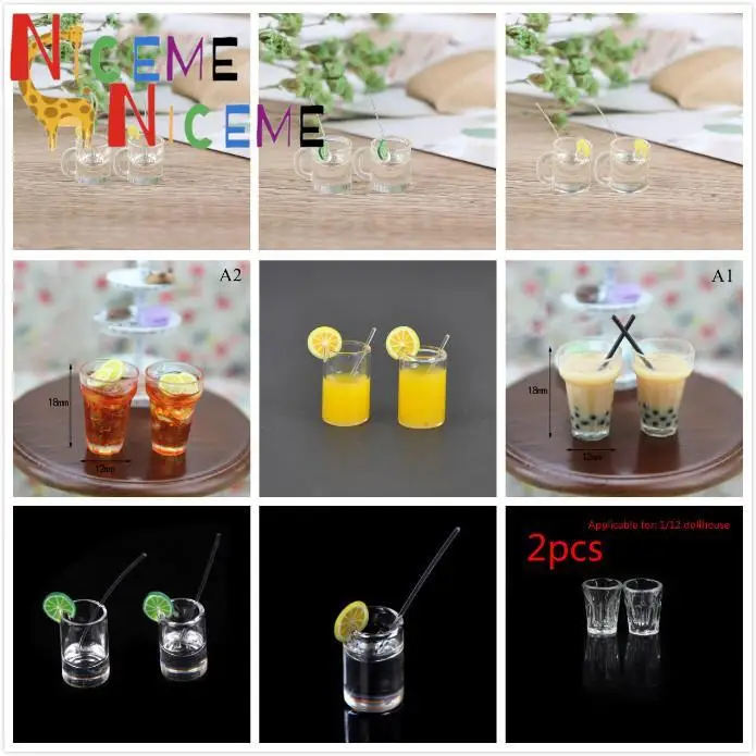 

2pcs/lot 1:12 Dollhouse Miniature Doll house Accessories Cups Toy Mini Resin Lemon Water Cup Mini Decoration Christmas Gifts