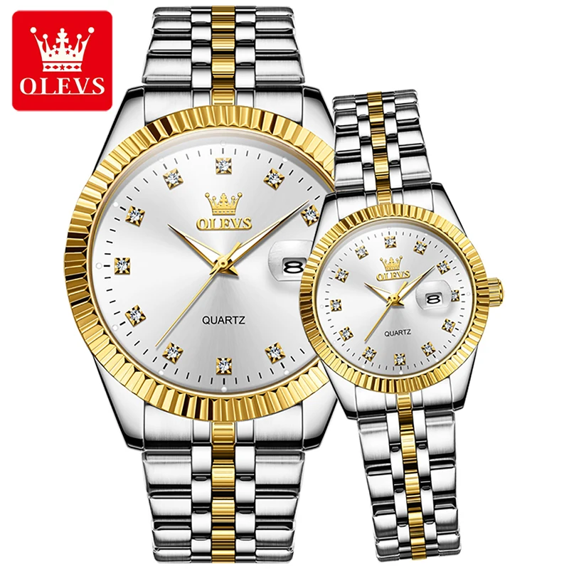 OLEVS Couple Watch Fashion Simple Men Women Automatic Mechanical Watch Stainless Steel High Quality Waterproof Watch Couple 5526
