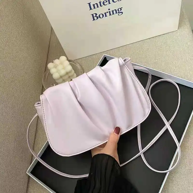

Pleated Square Shoulder Bags For Women Solid Color Chain 2021 Autumn New Designer All-Match Cloud Shape Cross-Body Bags