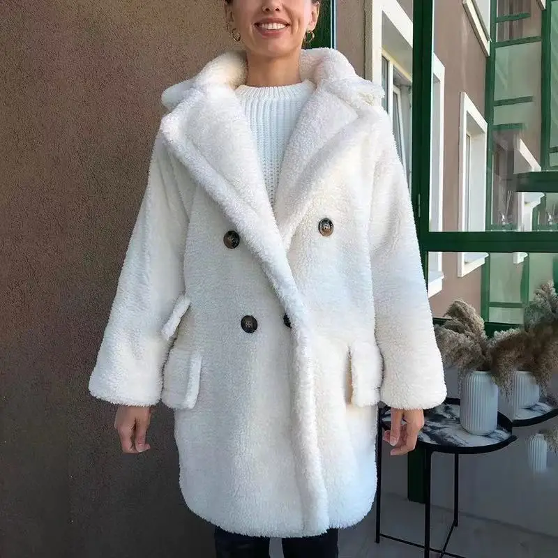 Women Winter Warm Faux Fur Coats Thick Long Elegant Ladies Fur Teddy Jackets Turn Down Collar Overcoat  Casaco Feminino