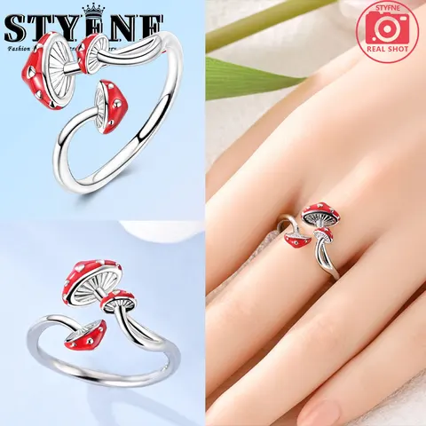 Серебряное кольцо с красным сердцем и грибом