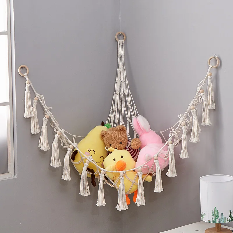 

Hand-woven Tassels Wall Hanging Tapestry Toy Storage Toy Net Bag For Home Use