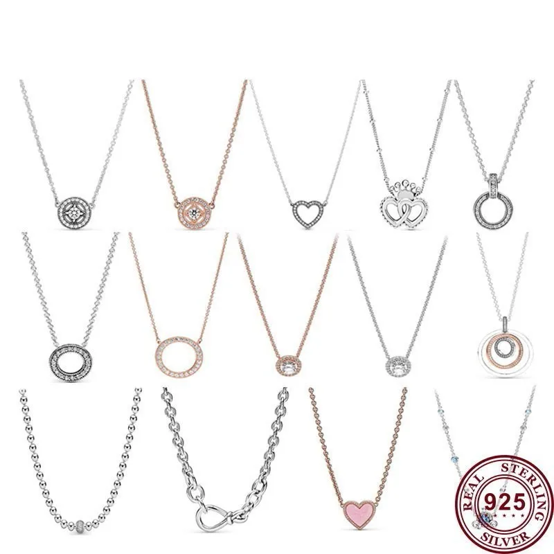 

New Hot 925 Silver Fashion Crown Brilliant Round Women's Necklace For Wedding Gifts High Quality Fashion Charm Jewelry