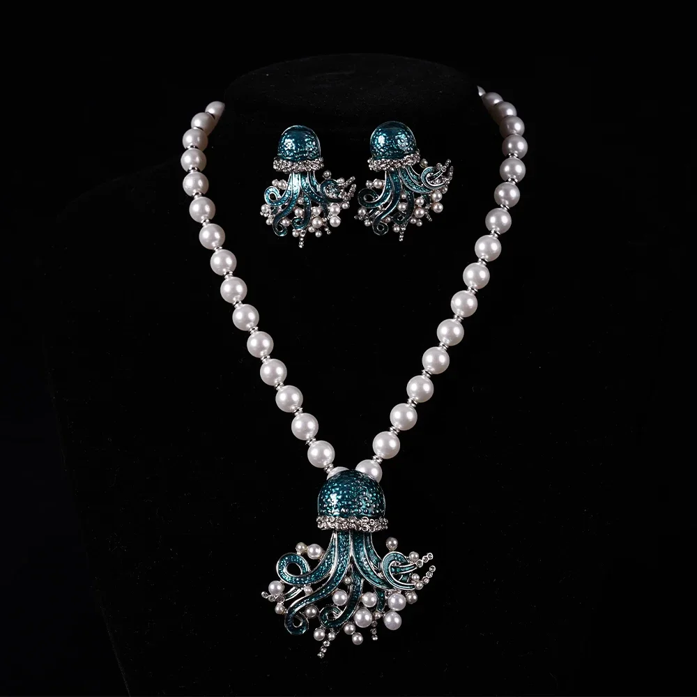 Огромный кулон в виде кальмара ракушка морской конек осьминог кит жемчужное