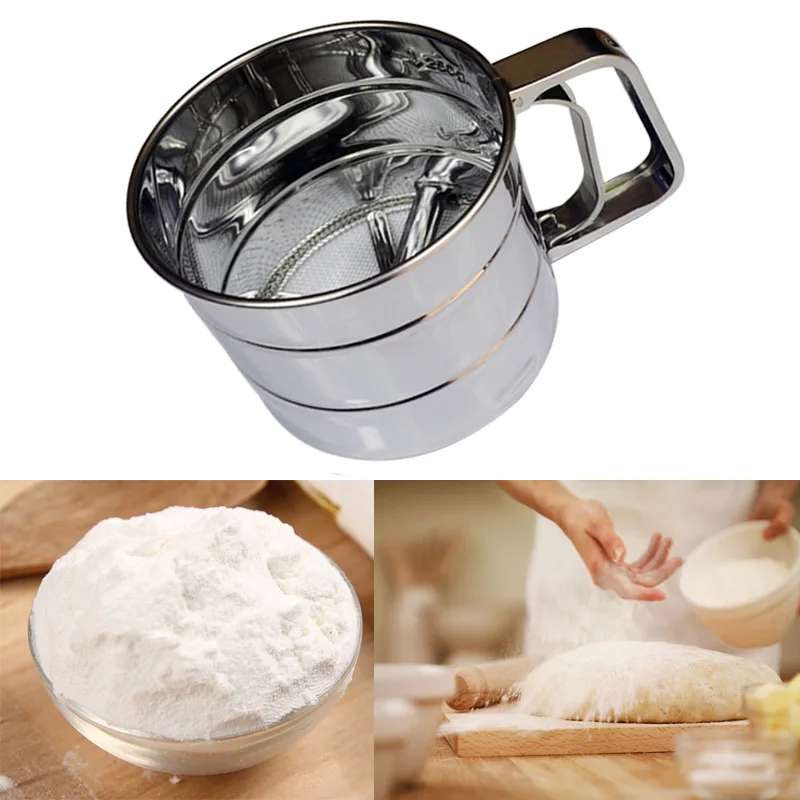 

Stainless Steel Flour Sifter Fine Mesh Powder Flour Sieve Icing Sugar Manual Sieve Cup Kitchen Gadget Baking Pastry Tools Gadget