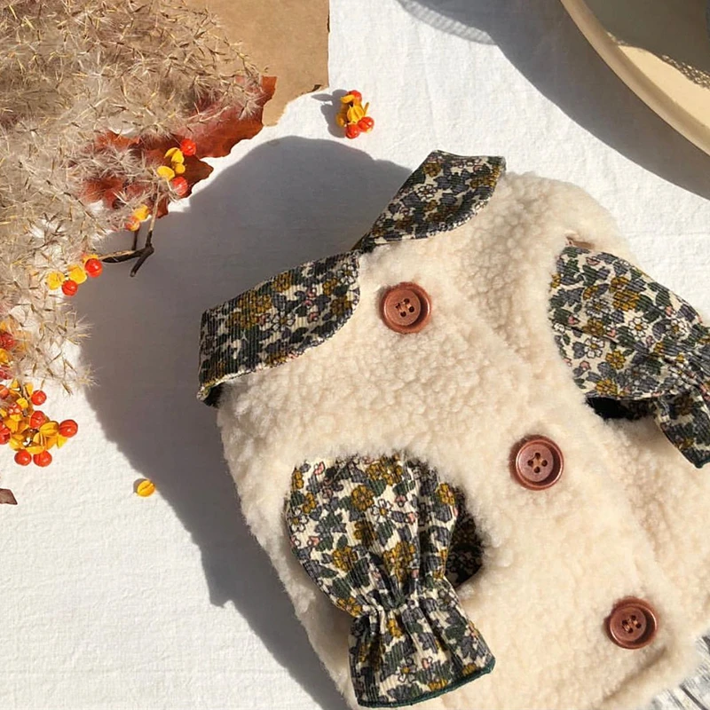 

Бежевая Тедди жилет для щенка осень-зима одежда теплая флисовая утепленная одежда для собаки Новогодний подарок рубашка на пуговицах для п...