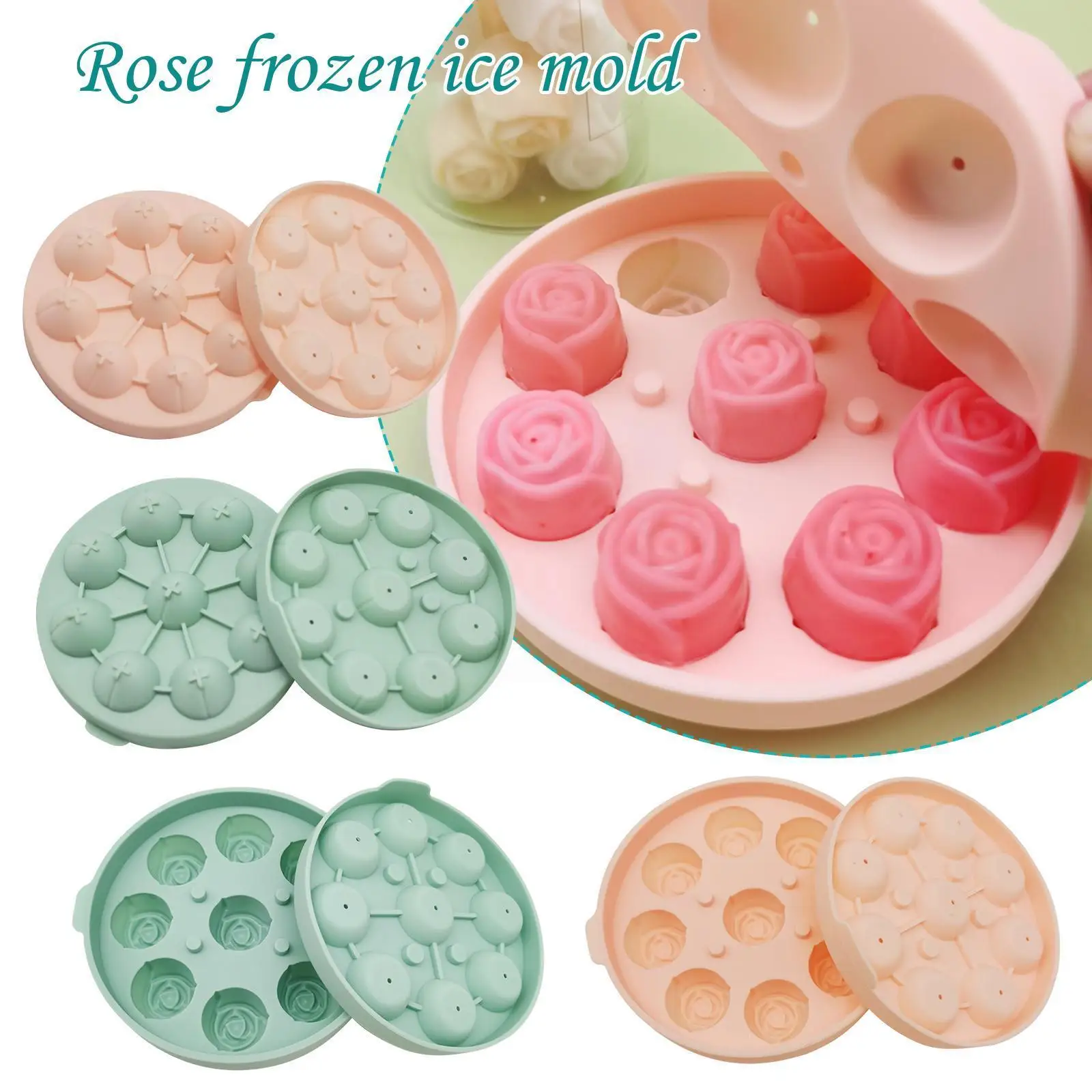 

Silicone Molds For Ice Cube With Lid 9 Holes Rose Flower Shape Reusable Ice Cube Tray Kitchen Accessories Ice Cream Maker T N6D8
