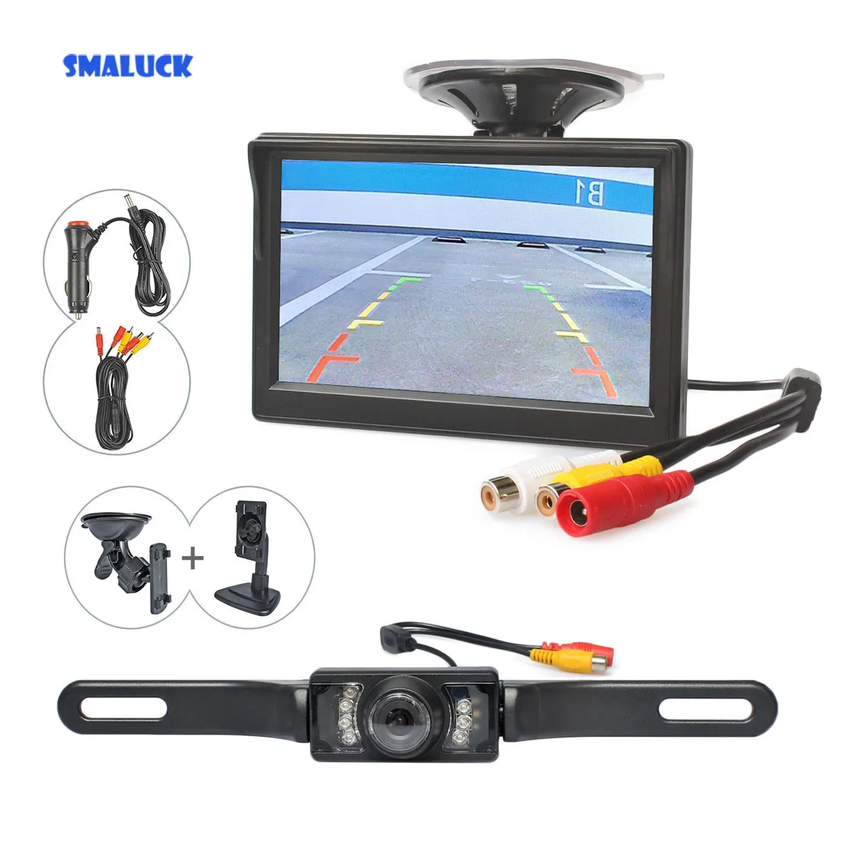 SMALUCK 5inch Backup Car Monitor Car Van Truck Parking IR Night Vision Reversing Car Camera Rear View Security System
