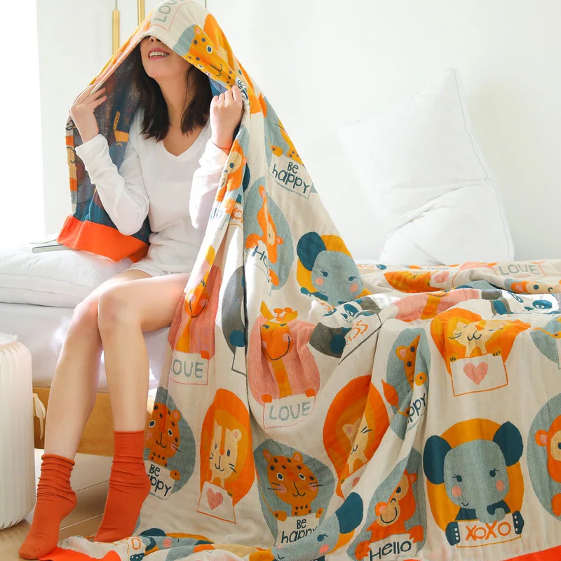 

Bohemian cartoon cute blanket Cotton Gauze Towel throw Blanket Soft Plaid For Adults On The/Bed/Sofa/Plane/Travel Bedspread cool