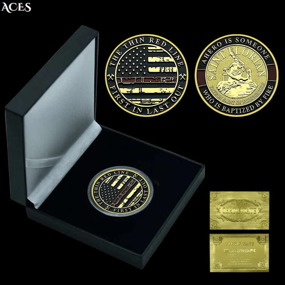 

American The Thin Red Line GOLD/silver Coin In Gift Box Creative Commemorative Medal Police Officer Collectibles Challenge Coin