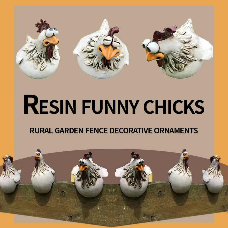 

Resin Funny Spoof Chicks Fence Garden Statues For Farm Garden Party Decor Outdoor Decoration Ornament Crafts