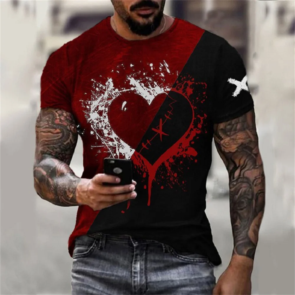 

Summer Fashion Double Color Stitching Love Graphic T-Shirt For Men 2022 Trendy All Matched Streetwear T Shirts Tops Tee