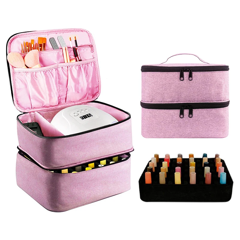 Nail Polish Storage Bag Nylon Portable Large Handbag Organizer Double Layer Design for Cosmetic images - 6