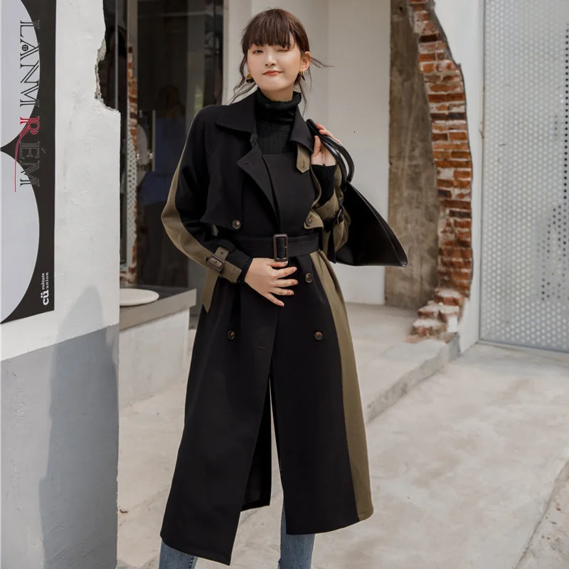 

LANMREM 2022 Mid-length Windbreaker Female autumn Female New Korean Version Double-breasted Slim Thick Coat 19B-a373